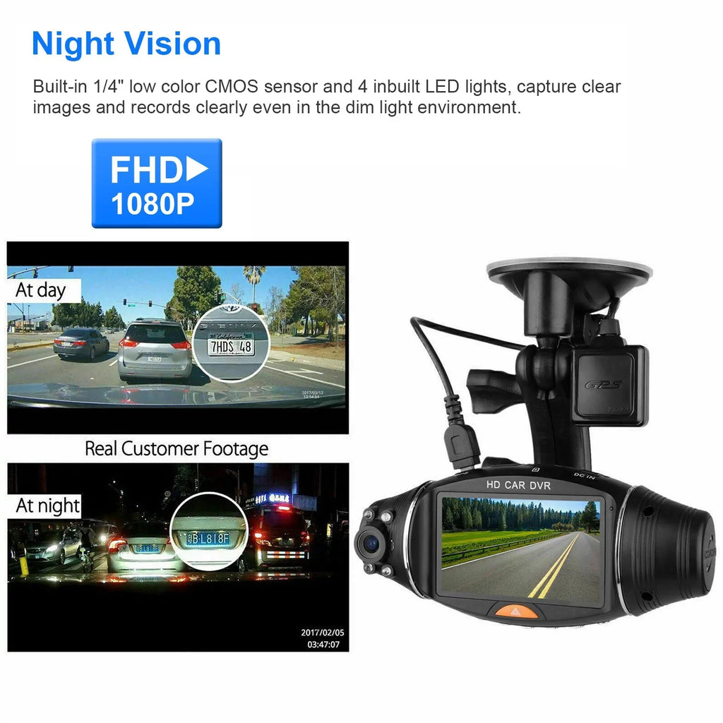 iMountek FHD 1080P Dual Lens Car DVR Dash Cam GPSize Camera Video Recorder G-Sizeensor Night Vision
