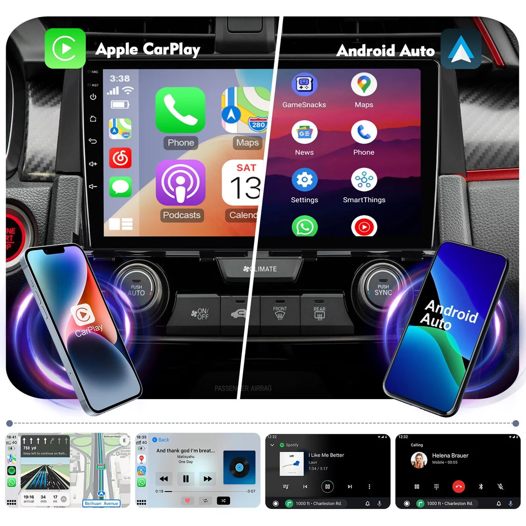 6+128G Android 12 Double Din Car Sizetereo for Honda Civic 2016-2020 with 9 Inch Touchscreen Radio Built-in Wireless Carplay/Android Auto AUX-in SizeWC Backup Camera