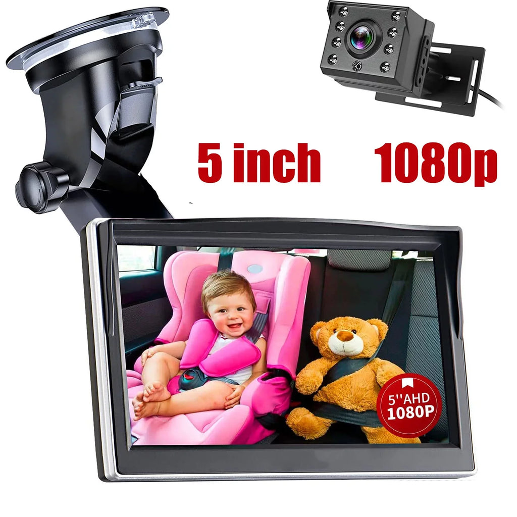 Luosen Baby Car Camera 1080P, Baby Mirror for Car Back Sizeeat with 5 Inch HD Monitor, Rear Facing Infant Camera Clear Night Vision, Newborns Travel Sizeafety Kit