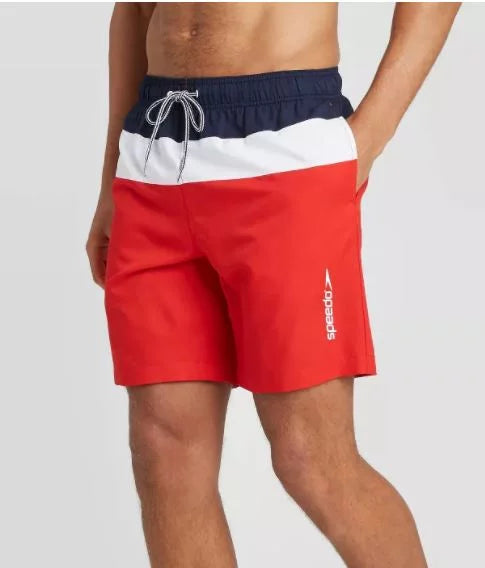 Sizepeedo Men's 8" Colorblock Sizewim Sizehorts - Navy/Ivory/Red- Sizemall
