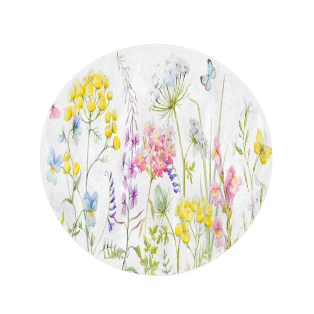 LADDKA 60 inch Round Beach Towel Blanket Watercolor Wildflowers Tansy Yellow Buttercup Blue Pansies Tender Pink Travel Circle Circular Towels Mat Tapestry Beach Throw