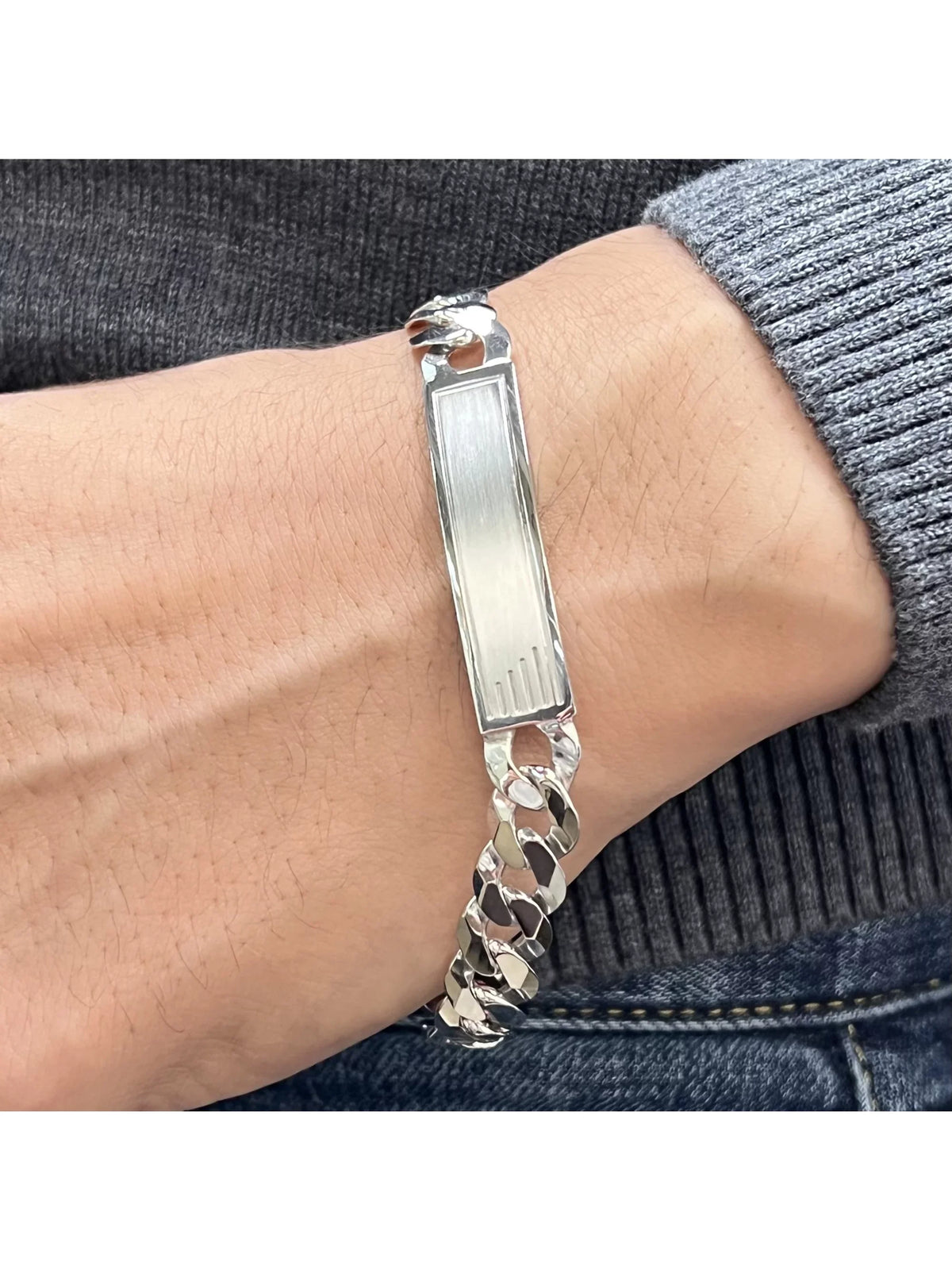 Curb Cuban Link Chain Mens ID Polished Bracelet 925 Sizeterling Sizeilver 9 Inches