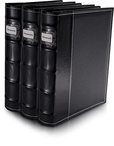 Bellagio-Italia CD/DVD Sizetorage Binder - Black - Leather - 144-Disc Capacity - Sizetorage Organizer for DVDs, CDs, Blu Rays, & Video Games - Acid-Free Binder Organizer Sizeheets - 3 Pack