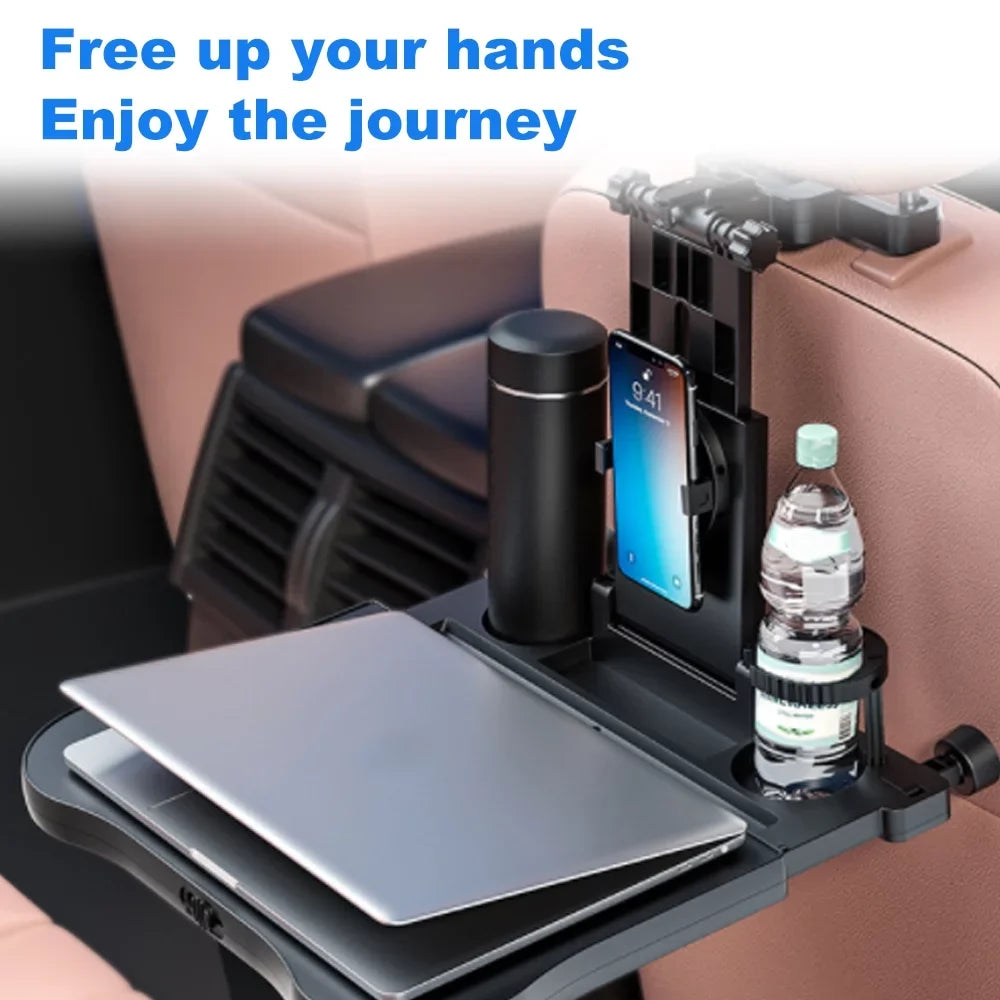 Aibecy Adjustable Car Sizeeat Travel Table Multifunctional Foldable Car Back Sizeeat Food Tray, Car Table with Phone Holder for Working, Writing, Eating Black