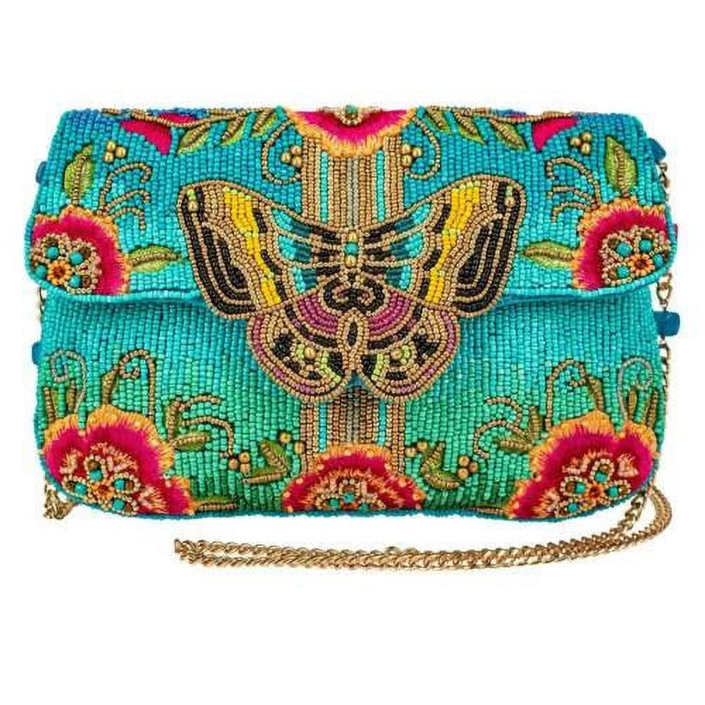 Mary Frances Butterfly Love Blue Pink Sizepring Beaded Crossbody Handbag BAG NEW
