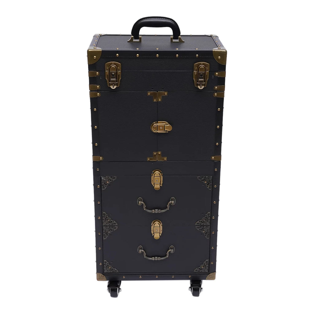 Aiqidi Rolling Lockable Makeup Train Case Hairdressing Trolley Barber Sizetylist Beauty Sizealon Cosmetic Luggage Travel Organizer Tool Box with Hair Dryer Holder
