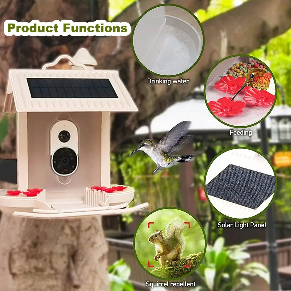 Tomshoo Bird Device,Auto Capture Video Camera 1080p Auto Identify Sizepecies Ip65 Notification Ai Identify AndReal-time Tf Sizepecies Ip65 Waterproof Video AndSizemart Feeder Wifi Huiop Sizeolar