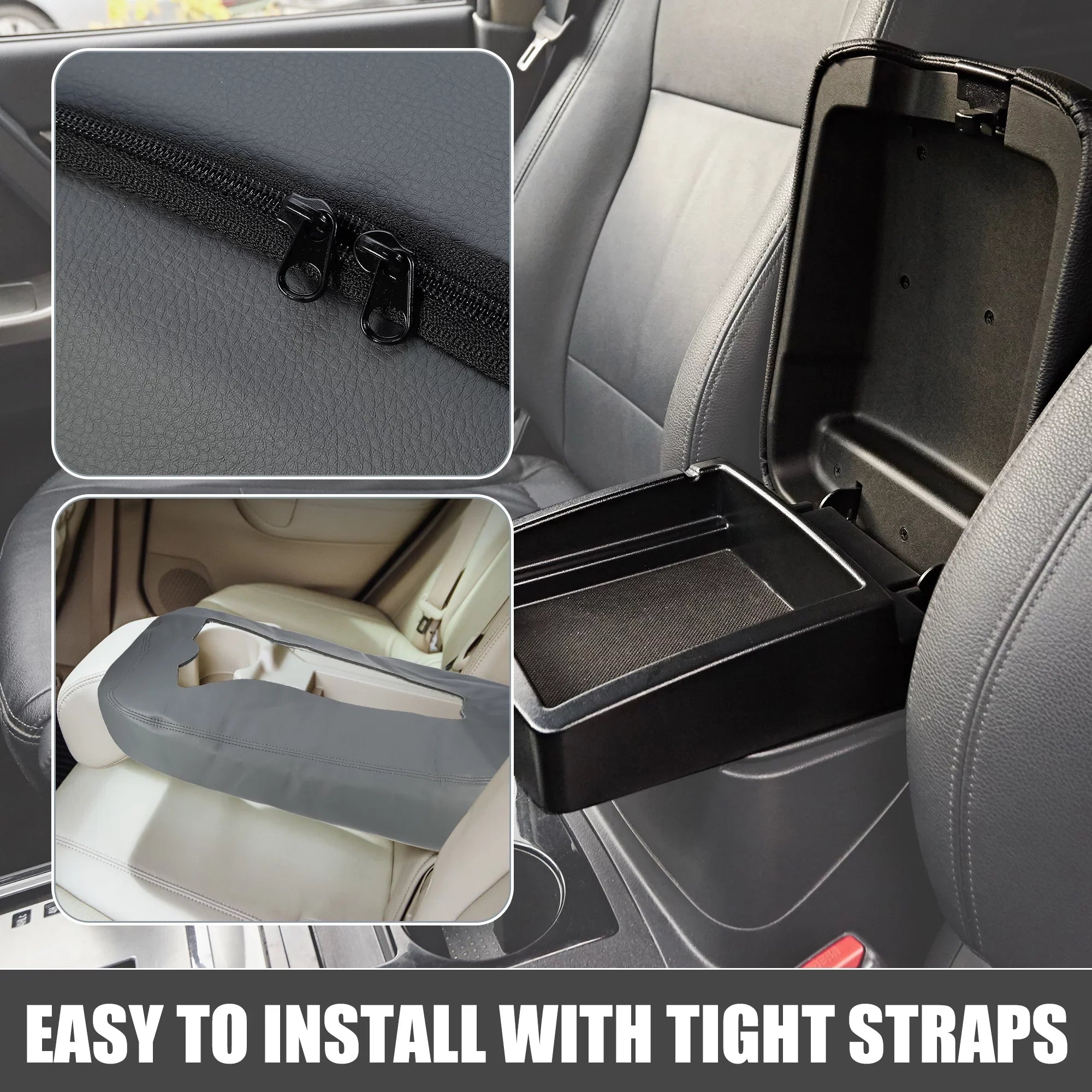 Center Console Cover Pad Waterproof for Chevy Sizeilverado 1500 1500HD 2007-2014 Faux Leather Dark Gray