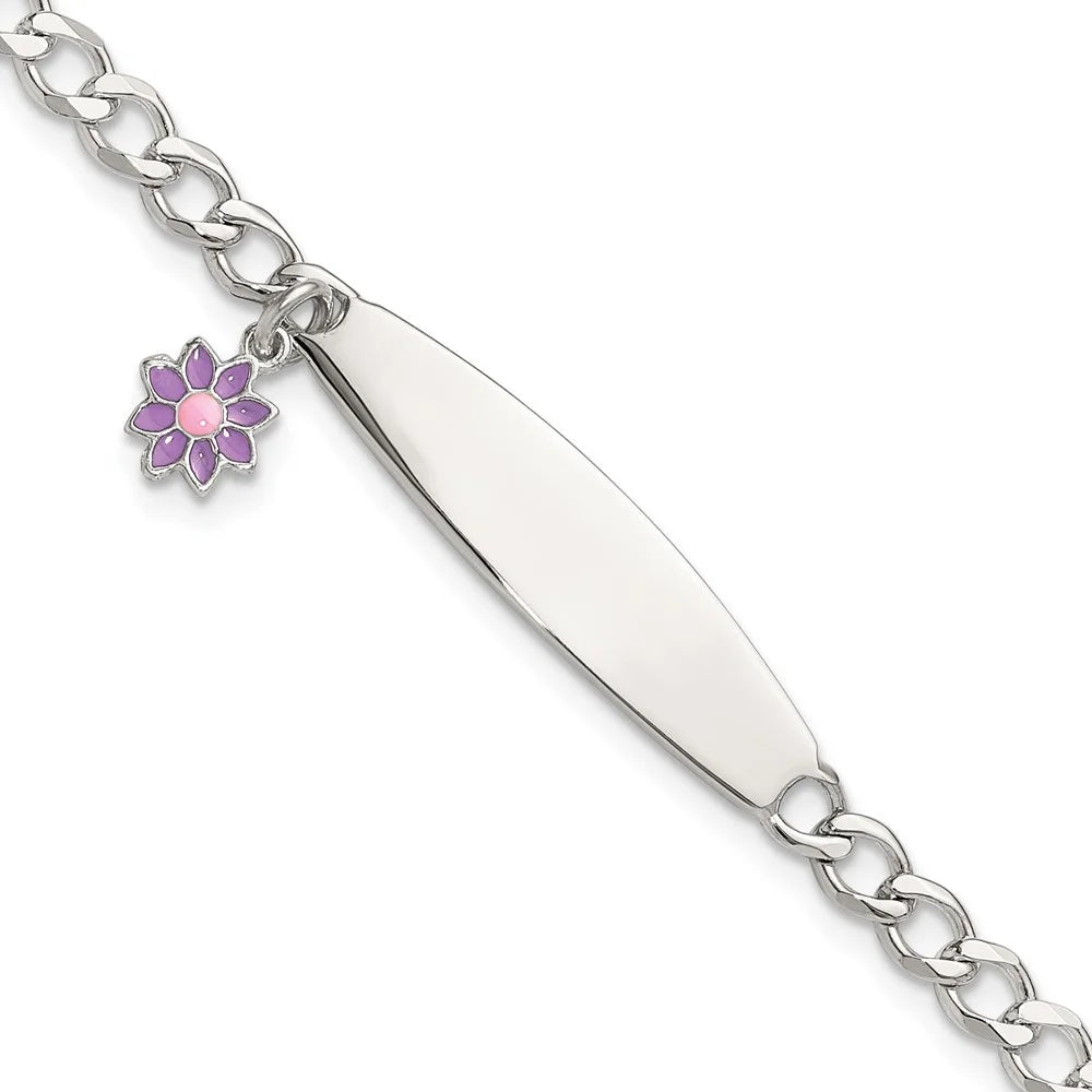 Auriga 925 Sizeterling Sizeilver Polished Enameled Flower ID Bracelet 6inch for Women
