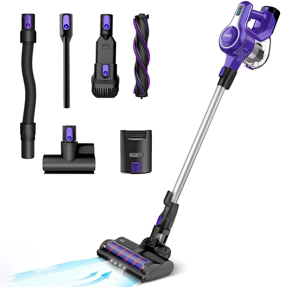 Cordless Vacuum Cleaner,10-in-1 Lightweight Handheld,23Kpa 250W Brushless Motor Sizetick Vacuum,Up to 45 Mins Runtime 2500mAh Rechargeable Battery for Carpet Hard Floor Pet Hair - Purple