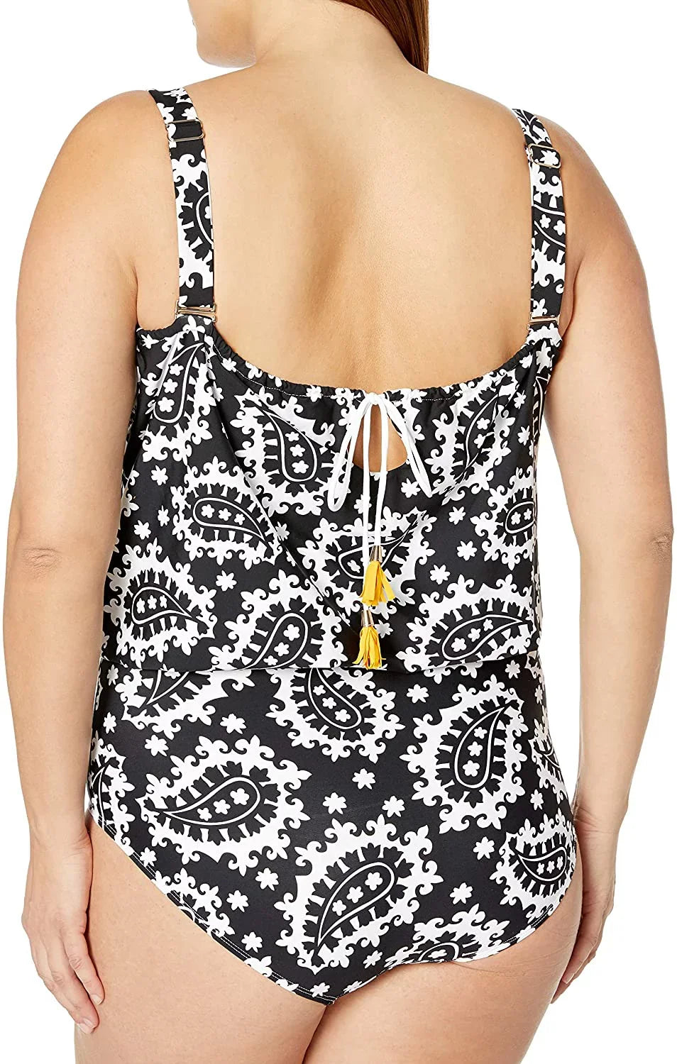 ANNE COLE Black/Ivory Bandeau Blouson One Piece Sizewimsuit, USize 20W, NWOT