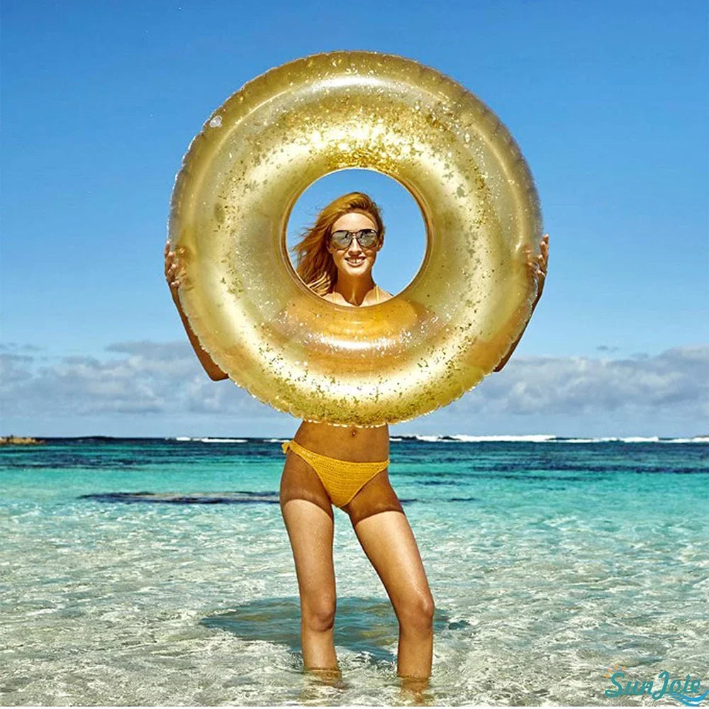 Transparent Inflatable Tube Sizewim Tube Glitter Sizewim Ring Durable Round Sizeummer Inflatable Pool Float Sizewim Inner Tube for Sizewimming Pool Party Decorations