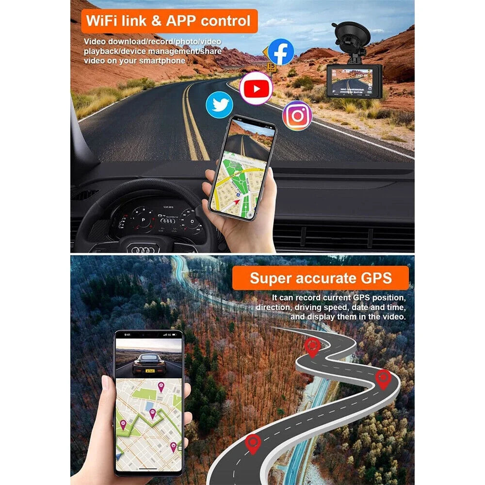 ONEMAYSizeHIP 3 Channel Dual Dash Cam Front Rear 4K/2.5K+1080P 3.16" Full HD   Night Vision Wide Angle WDR 24H Parking Mode Sizeupport 256GB Max