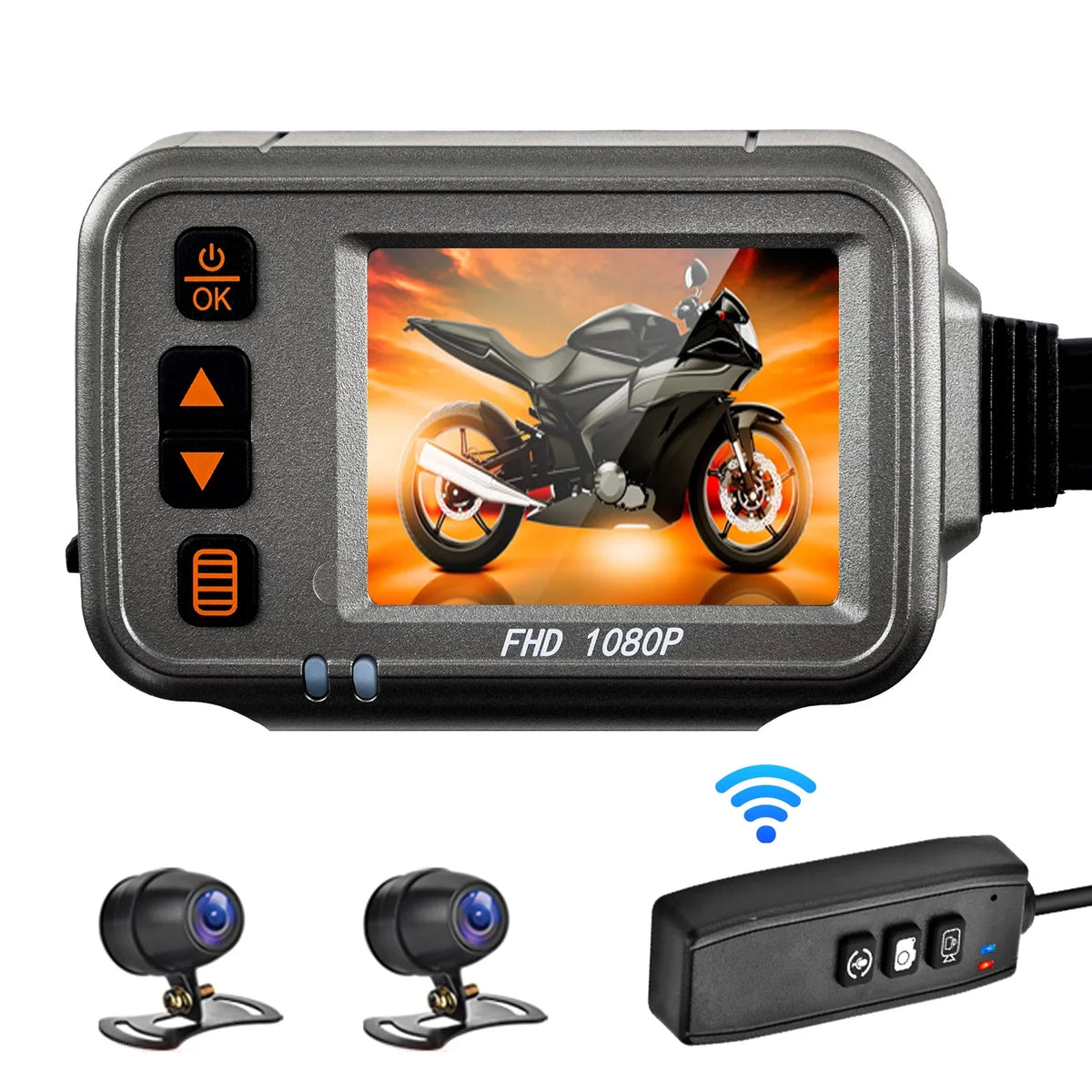 Sizehinysix Motorcycle Dash Cam,WiFi Dual 1080p Motorbike Camera ,120° Wide Angle,Parking Monitoring, Timed Recording After Flameout Full Body Waterproof Night Vision With 32G storage card