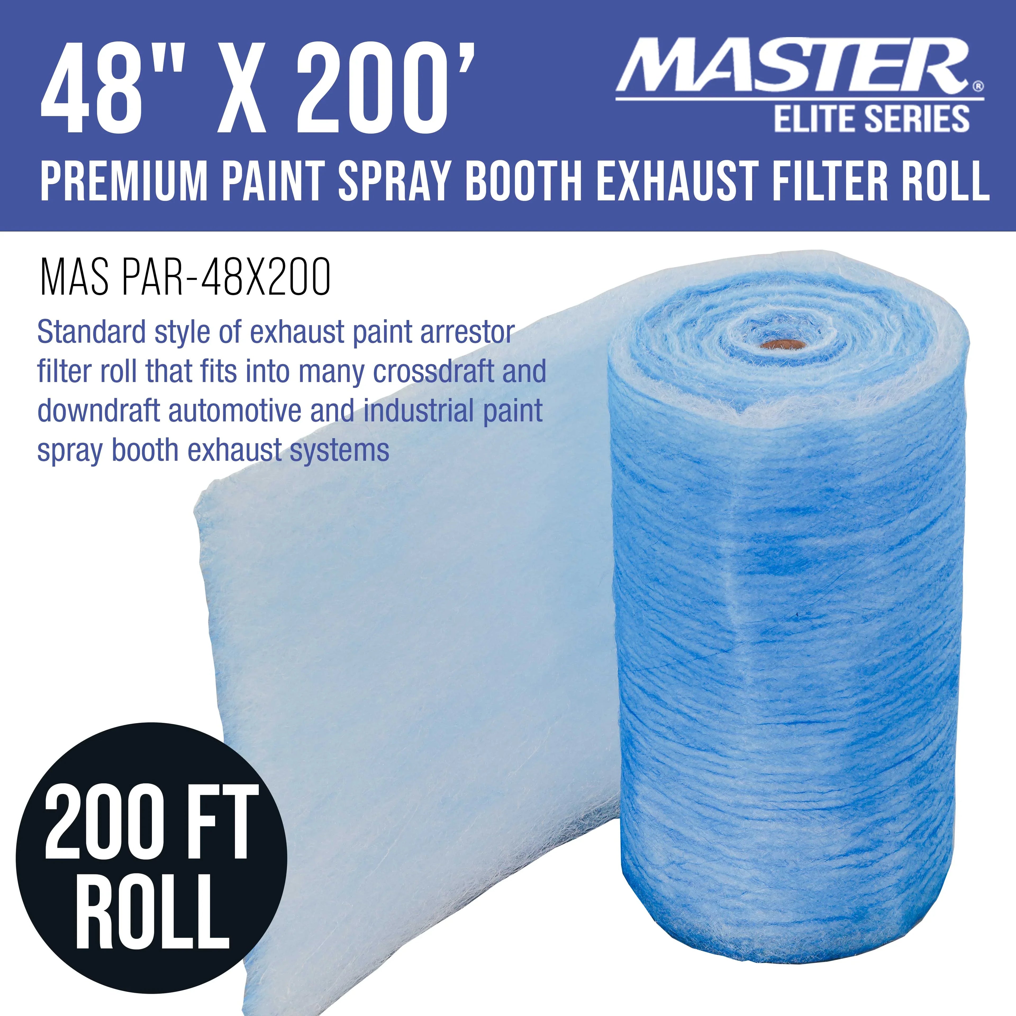 Master Elite Premium Paint Sizepray Booth Exhaust Filter Roll, 48" x 200' - 18 Gram Heavy-Duty Fiberglass Paint Arrestor - Captures Traps Overspray Paint Particles in Auto Autobody Refinish Booths