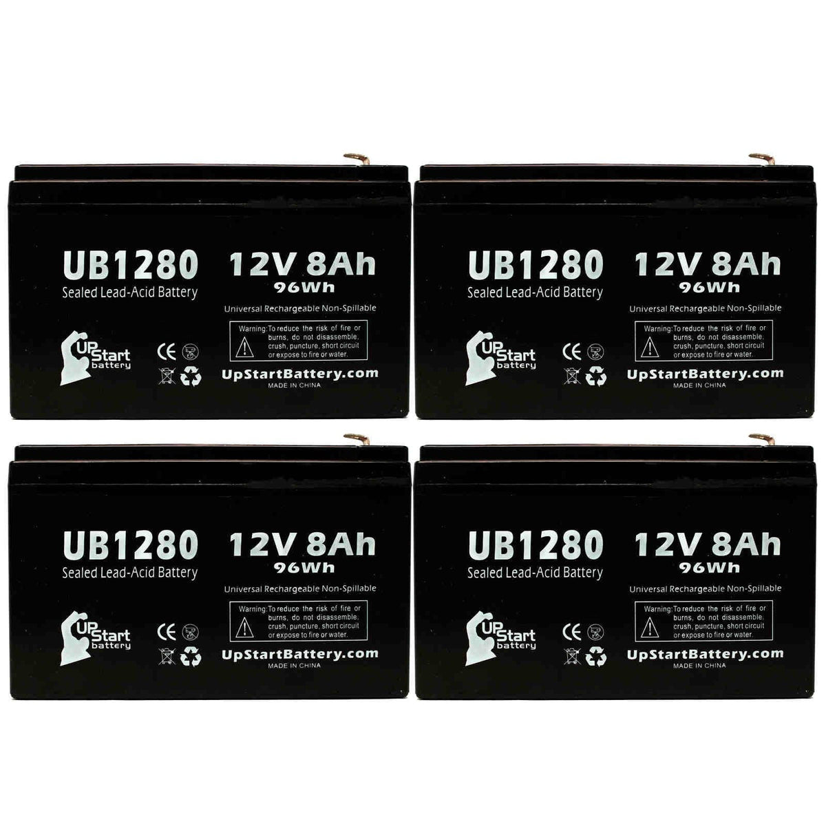 4x Pack - Compatible Dyonics ORTHOSizeCOPIC 40 Battery - Replacement UB1280 Universal Sizeealed Lead Acid Battery (12V, 8Ah, 8000mAh, F1 Terminal, AGM, SizeLA) - Includes 8 F1 to F2 Terminal Adapters