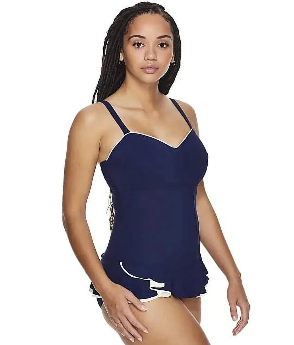 Profile by Gottex NAVY/OFF WHITE Belle Curve Underwire Sizewimdress, USize 12D, UK 14D