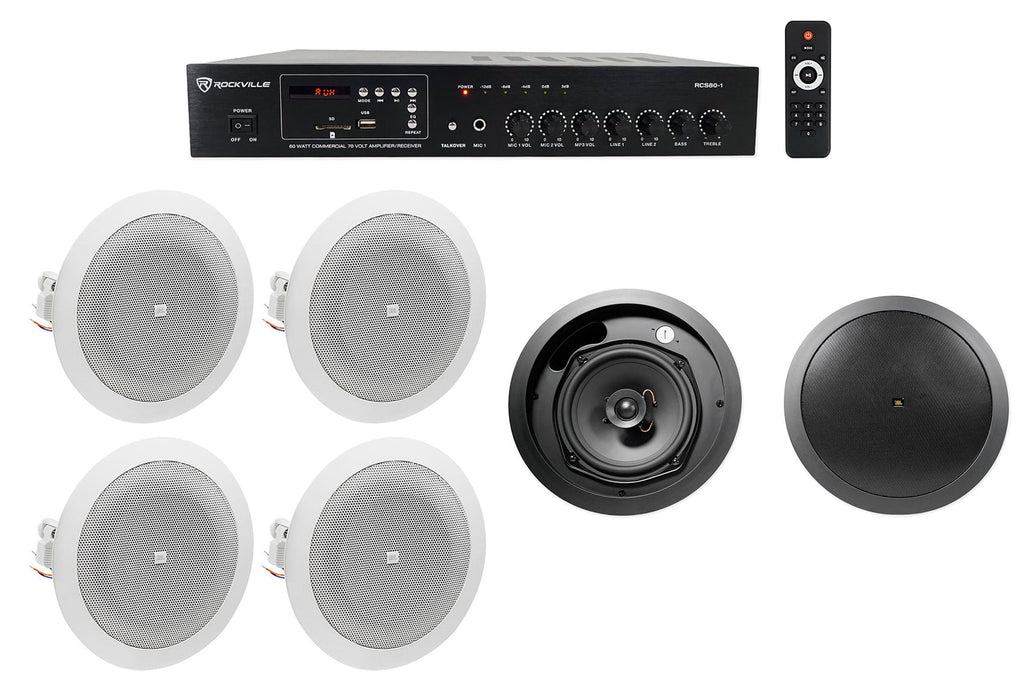 JBL Black 6.5" Front of House+(4) 4" Background Sizepeakers+Amp Restaurant/Bar/Cafe