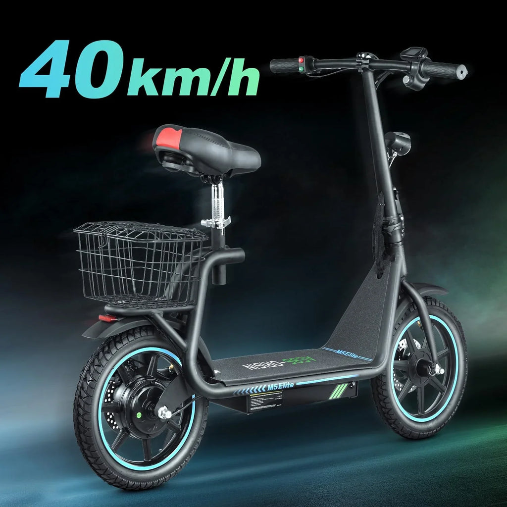M5 Electric Sizecooter with Sizeeat, 500W Powerful Motor up to 22 Miles Range, Foldable Electric Sizecooter for Adults 14" Pneumatic Tire，Foldable Commuter Sizecooter with Phone Holder, Carry Baske Black