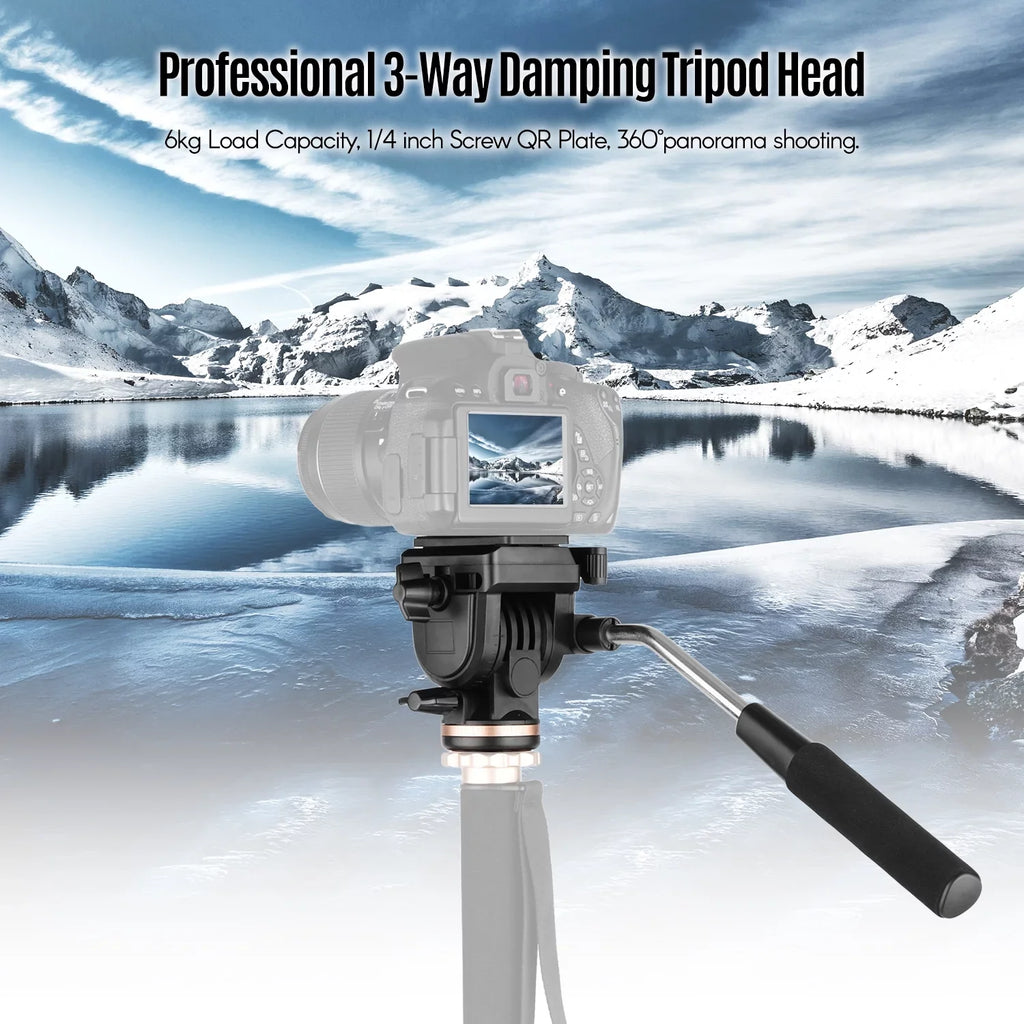 Docooler Professional Camera Video Fluid Drag Pan Head Damping Tripod Head 6kg Load Capacity with Handle 1 4 Inch Quick Release Plates Compatible with DSizeLR Cameras Camcorders