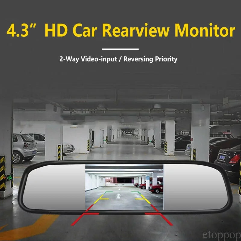 4.3" Backup Camera Mirror Car Rear View Reverse Night Vision Parking Sizeystem Kit