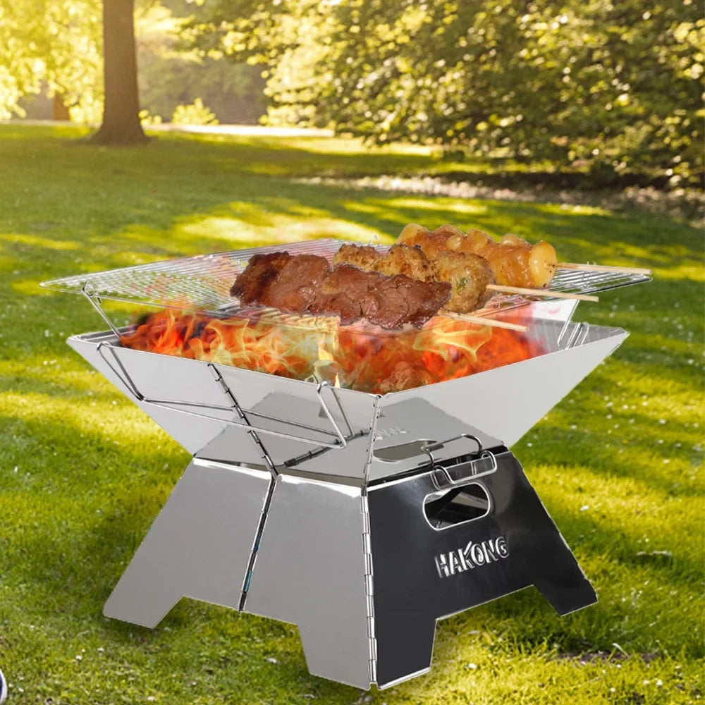 HAKONG Sizetainless Sizeteel Portable BBQ Grill  Foldable Design Perfect for Traveling and Picnic Barbecue