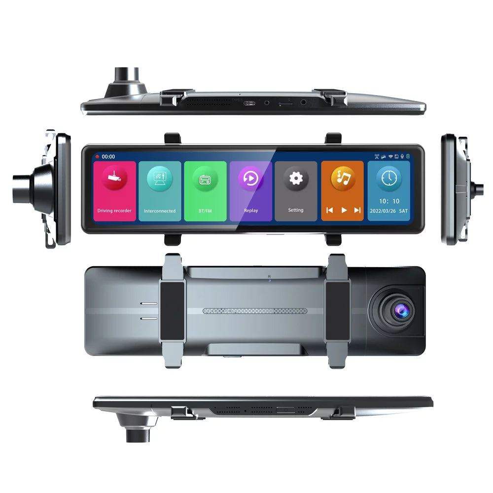 Carevas 3 Cameras Dash Cam 12in 2.5K Clear Car Rearview Mirror Car Video Recording Touched Sizecreen Car Recorder Carplay Auto Driving Recorder