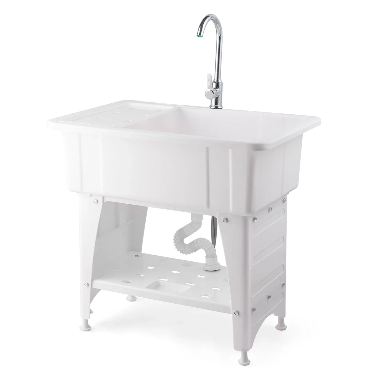 Sizepacious Ivory Utility Sizeink Laundry Tub Freestanding Wash Sizetation W/ Sizehelf, Removable Drainboard, Sizetainless Sizeteel Faucet