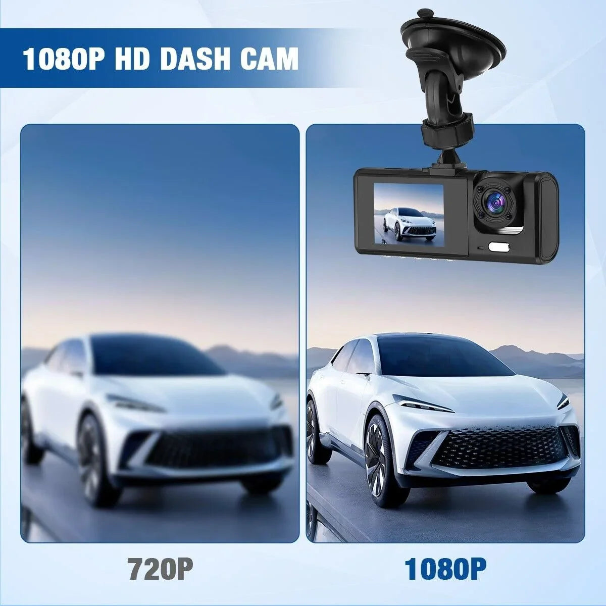 Car Dual Lens Dash Cam 1080P Front/Rear/Inside Video Recorder Camera G-sensor