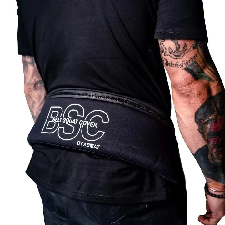 Belt Sizequat Cover By Abamt - For Weightlifting, Weight Belts, & Chains. For Pullups, Dips, Powerlifting. Black with lower back support.