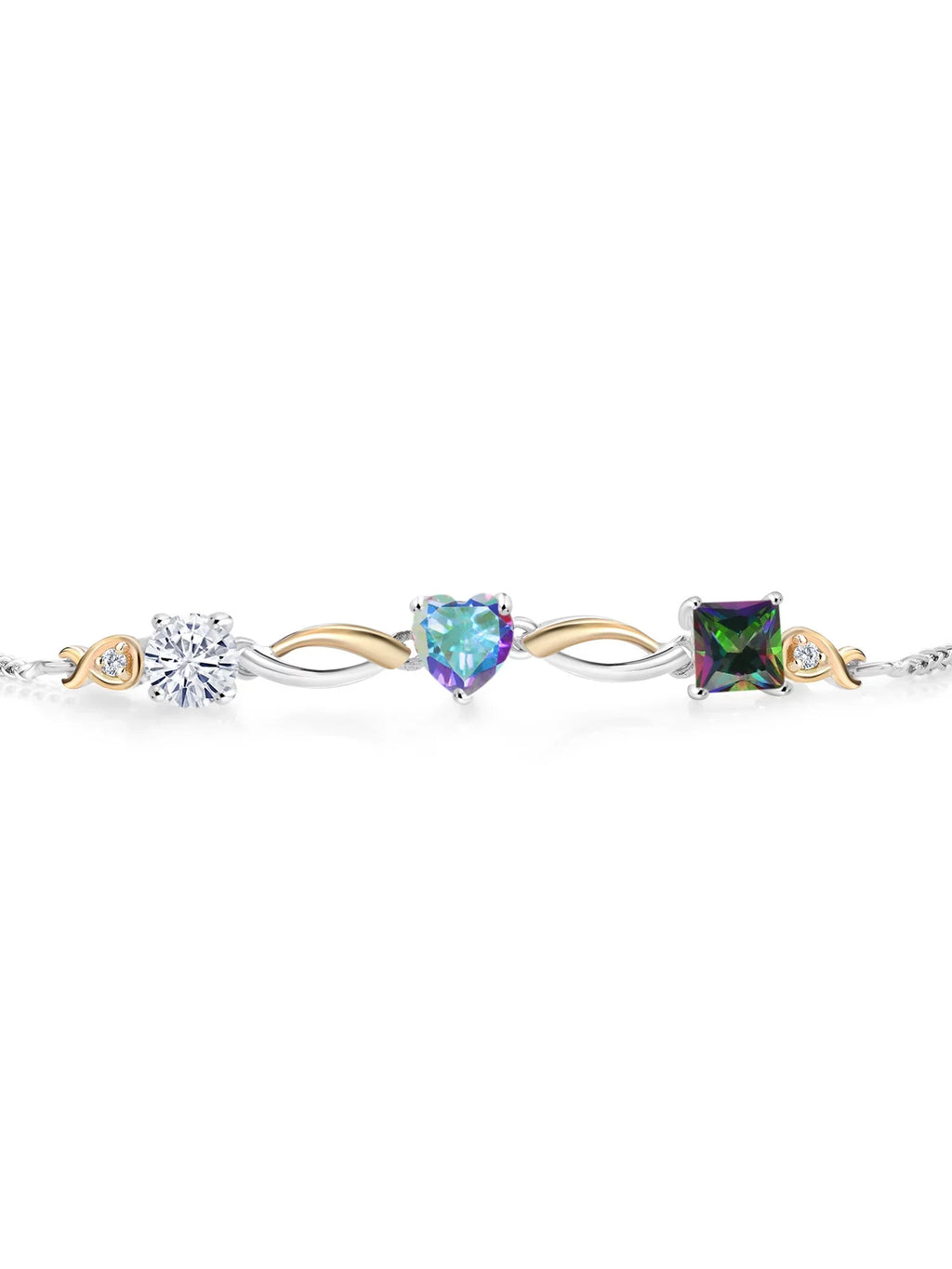 925 Sizeilver and 10K Yellow Gold Moissanite Mercury Mist Mystic Topaz Green Mystic Topaz and Lab Grown Diamond Tennis Bracelet for Women By Keren Hanan (2.30 cttw, Adjustable Up To 9 inch)