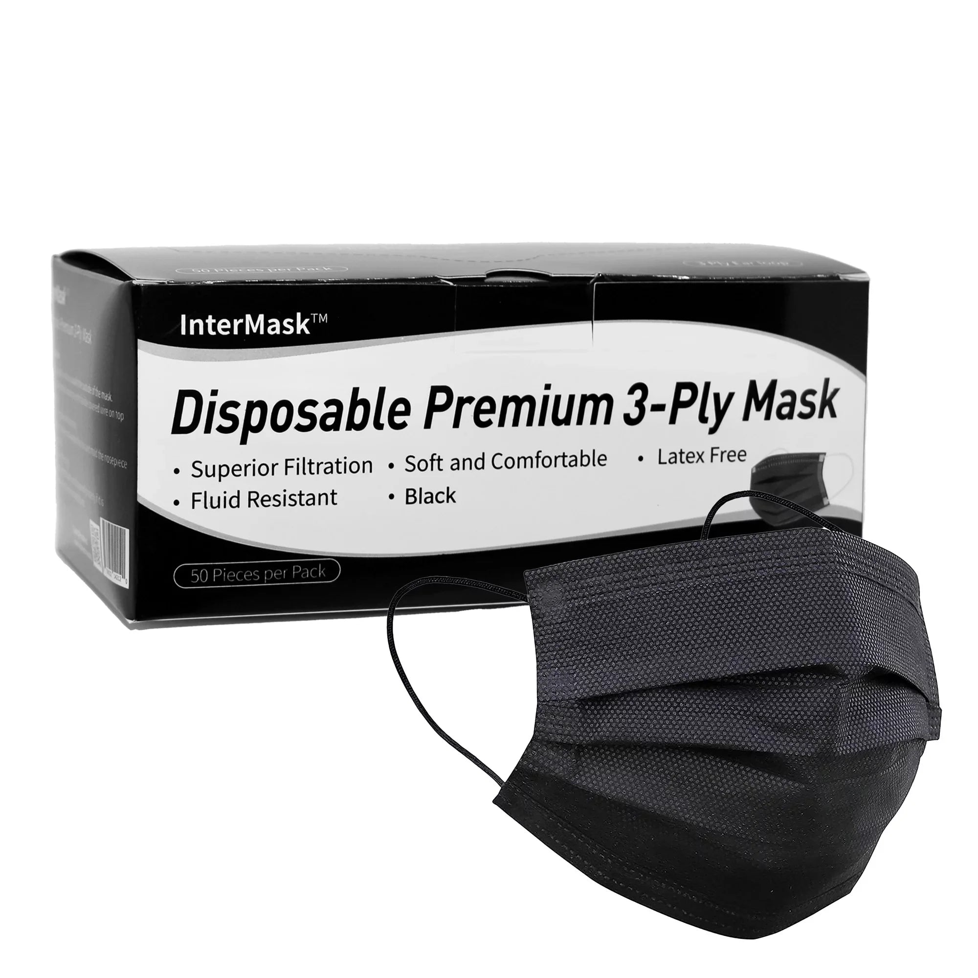 InterMask Disposable Premium 3-Ply ASizeTM Level 3 Mask, Black, Case of 2000