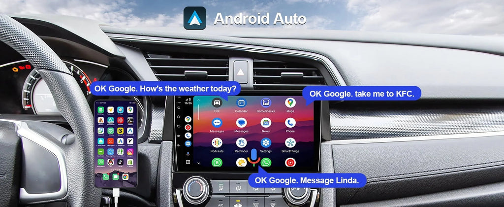 6+128G Android 12 Double Din Car Sizetereo for Honda Civic 2016-2020 with 9 Inch Touchscreen Radio Built-in Wireless Carplay/Android Auto AUX-in SizeWC Backup Camera