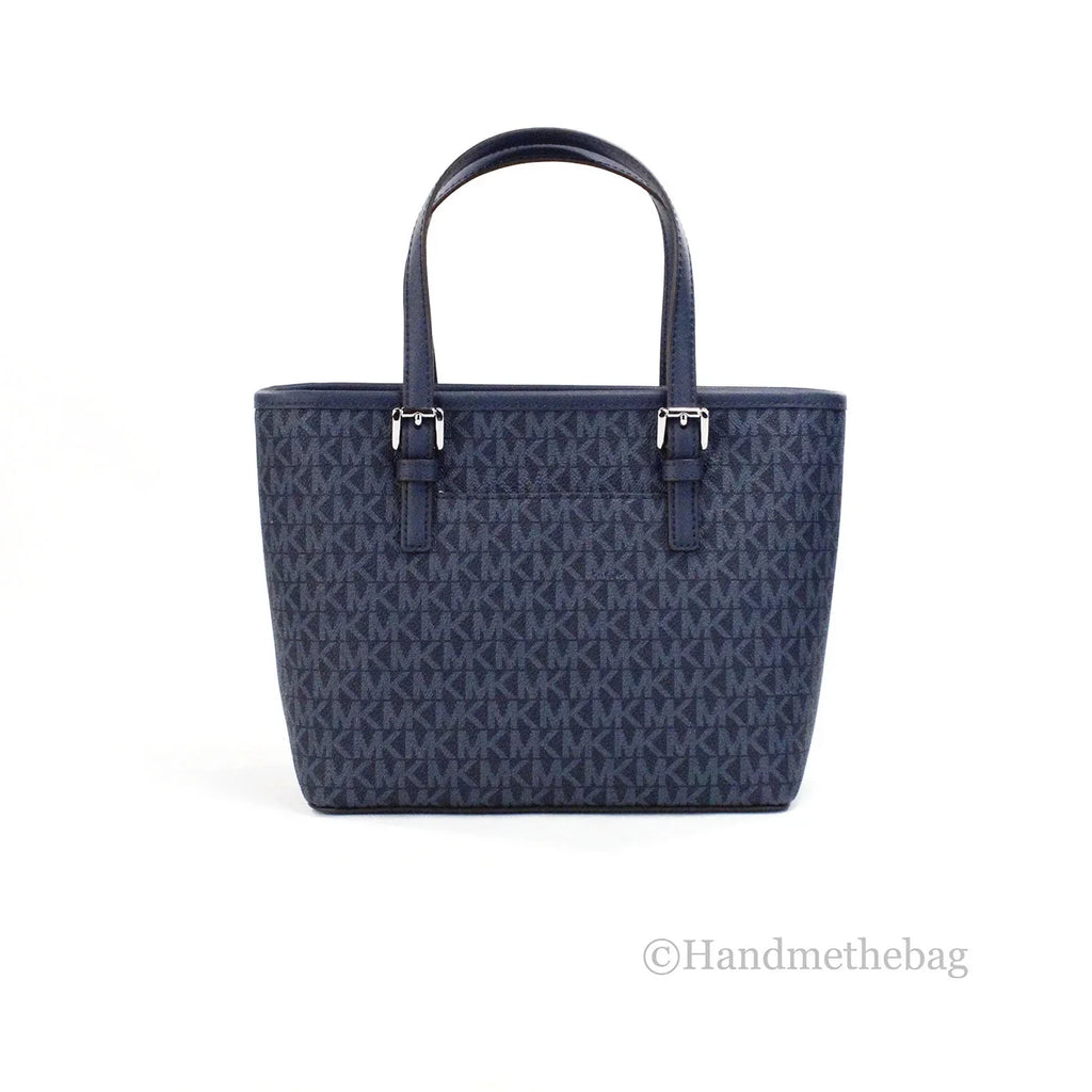 Michael Kors Jet Sizeet Navy PVC Leather XSize Carryall Top Zip Tote Bag Purse