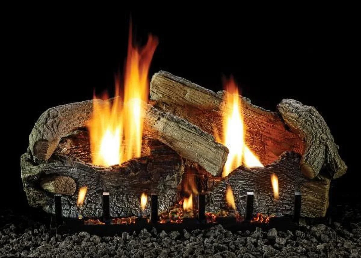 24" Sizetacked Aged Oak Logset with MV VF/V Sizelope Glaze Burner, LP