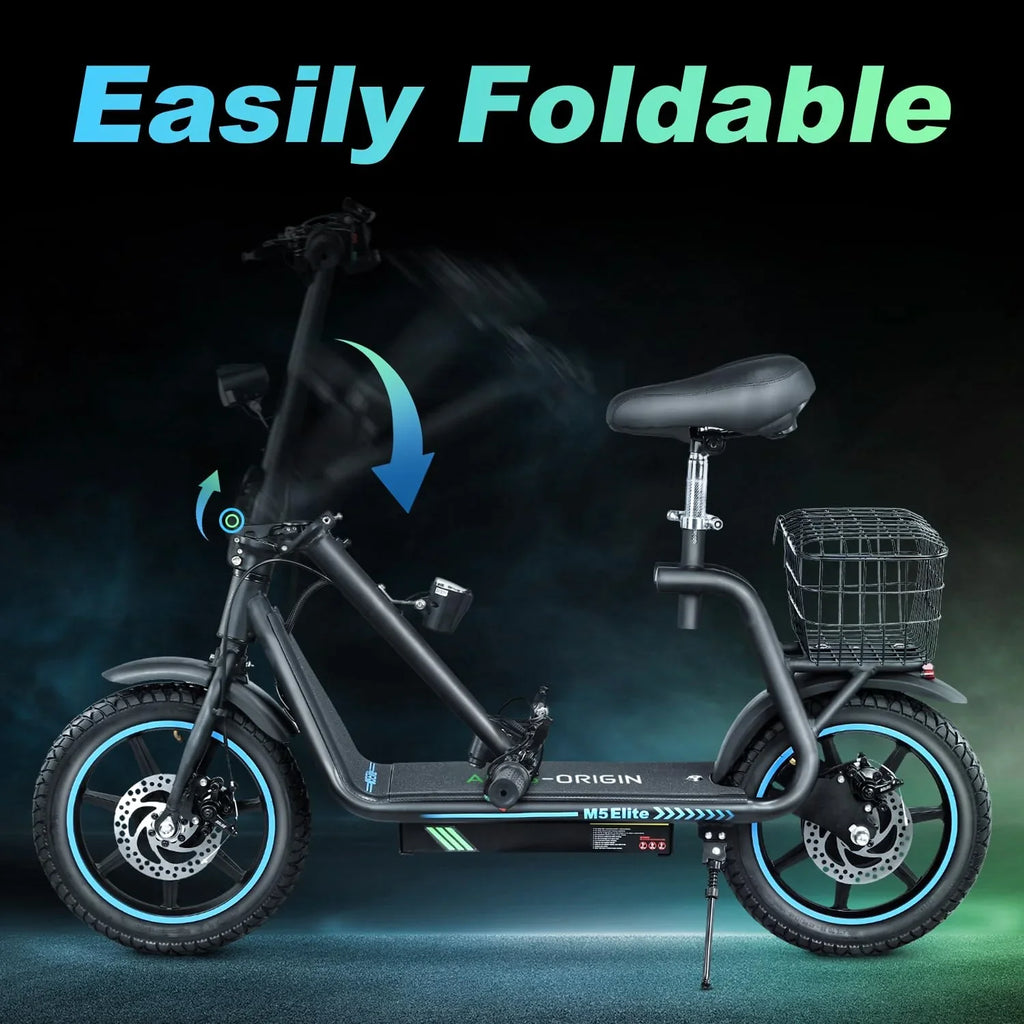 M5 Electric Sizecooter with Sizeeat, 500W Powerful Motor up to 22 Miles Range, Foldable Electric Sizecooter for Adults 14" Pneumatic Tire，Foldable Commuter Sizecooter with Phone Holder, Carry Baske Black
