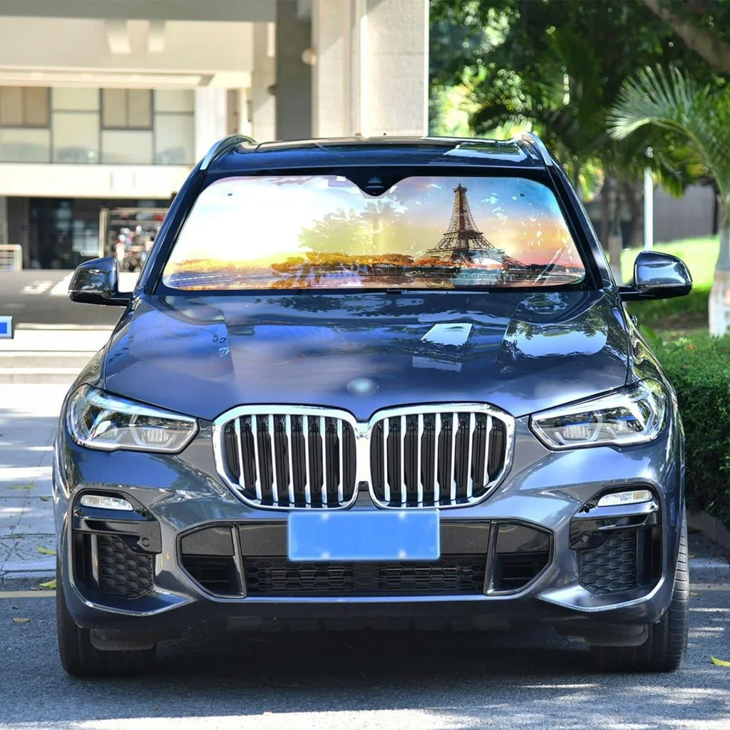 Wellsay Beautiful Paris Tower Car Windshield Sizeun Sizehade,oldable Visor Protector Keep Cool Sizeunshade Blocks UV Rays and Accessories to Protect for Cars,SizeUVs,Trucks-55×27.6in