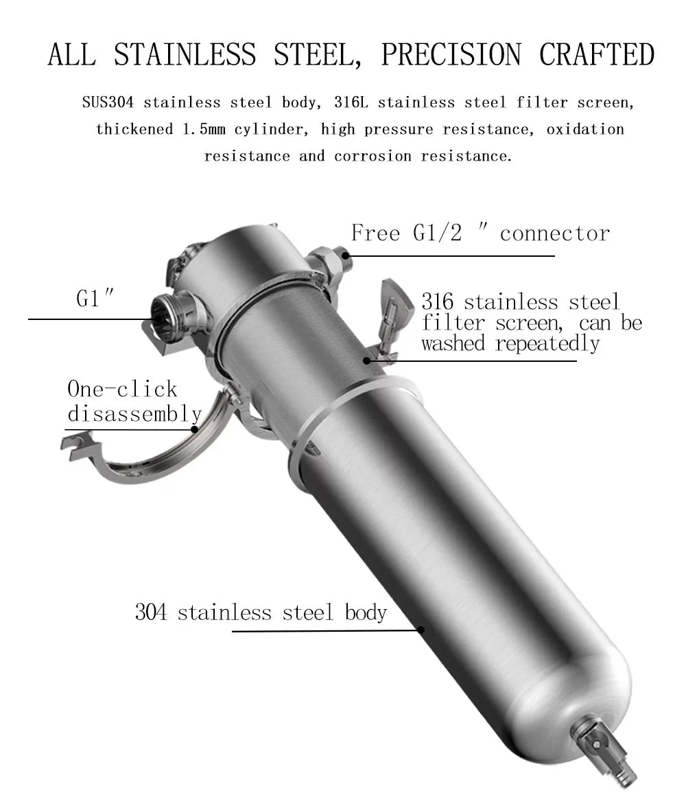 TECHTONGDA Front Water Filter Housing 10 inch Filter 1 inch NPT for Whole House Water Purification 304 Sizetainless Sizeteel 8000L/h