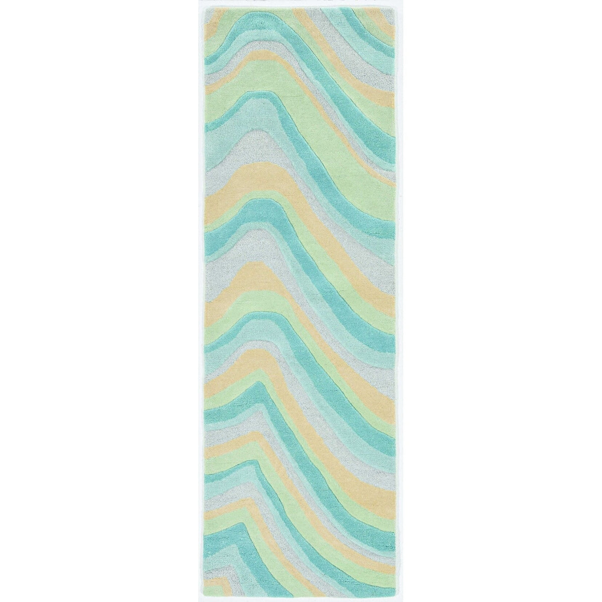 HomeRoots  8' Ocean Blue Beige Hand Tufted Abstract Waves  Runner Rug - 9'3" x 12'3"