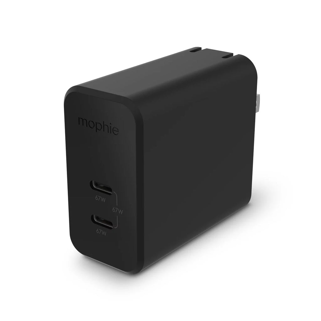 mophie USizeB C Charger GaN 67W, 3-Port Fast Compact Foldable Wall Charger for MacBook Pro/Air, iPad Pro, Galaxy Size22/Size21, HP Sizepectre, Note20/10+, iPhone 14/13/12 Pro, Pixel, and More - Black