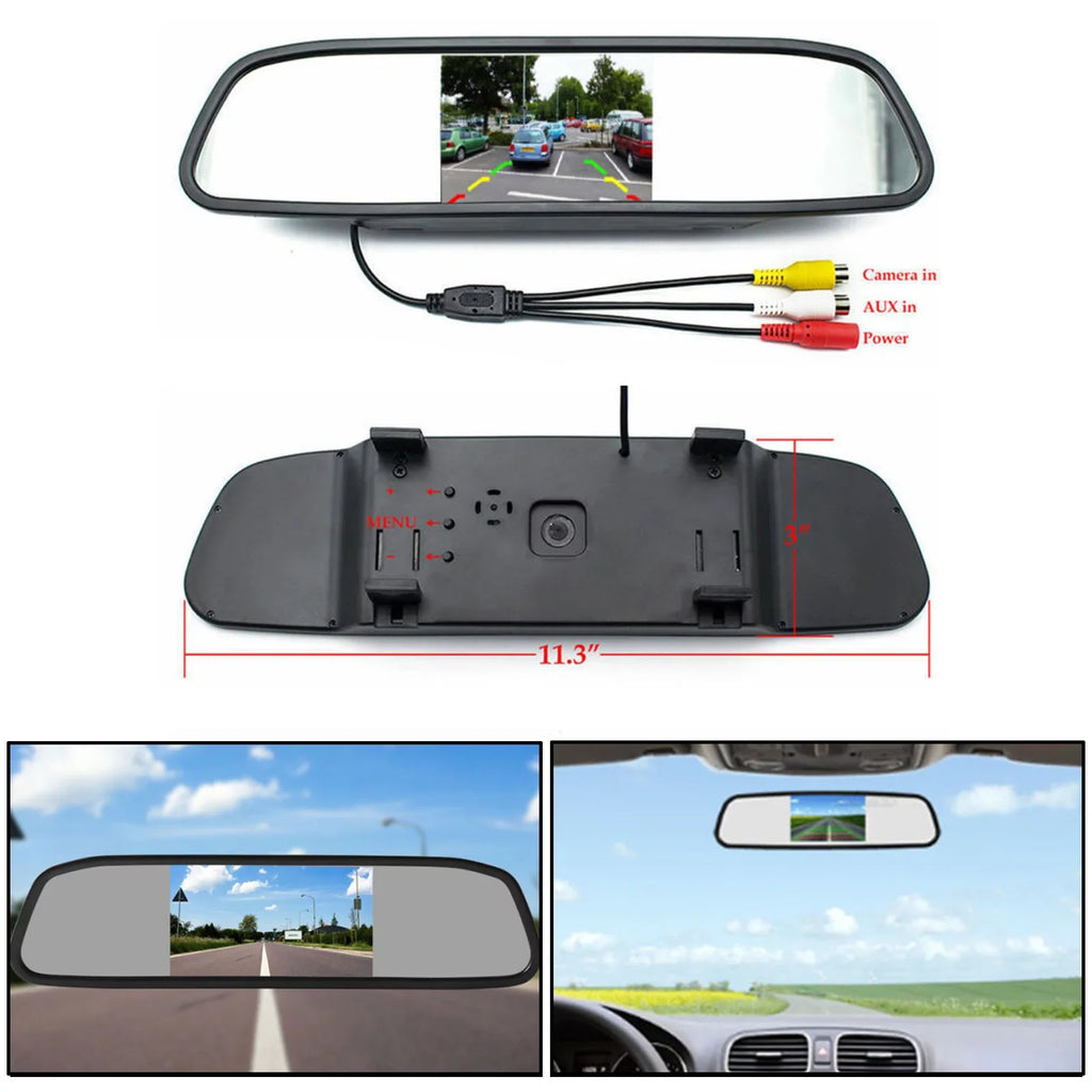 8 LED Reverse Parking Camera + 4.3" Car Mirror Monitor Kit Vehicle Sizeystem