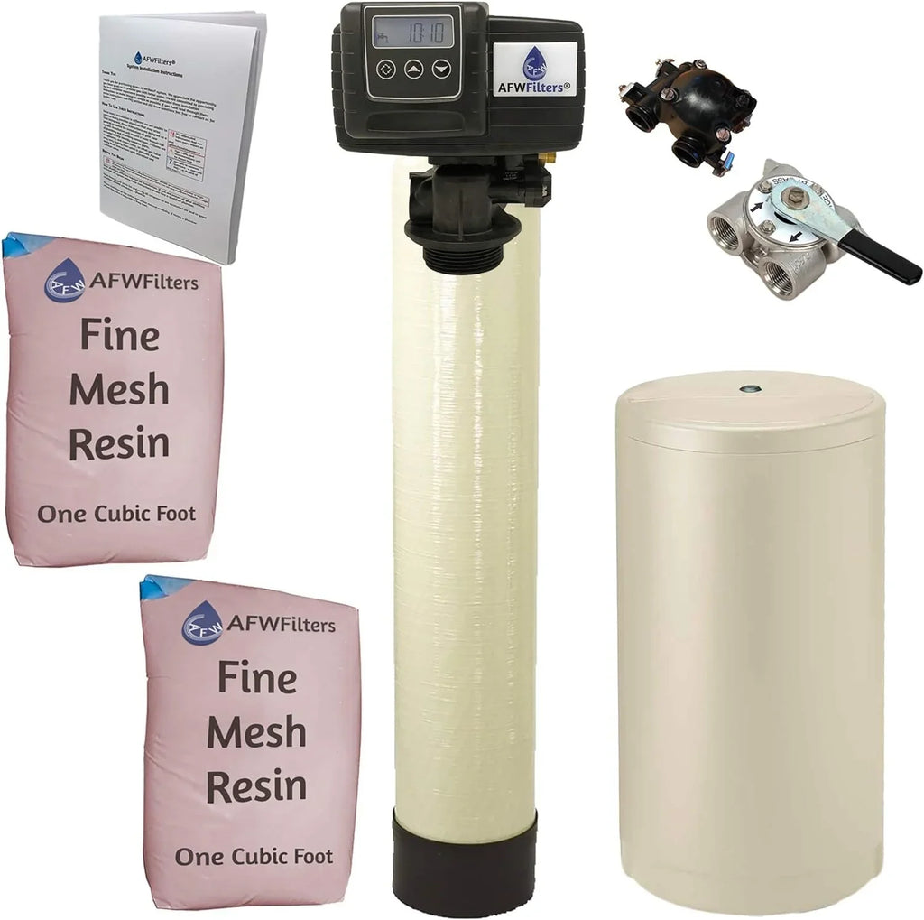 AFWFilters 2 cubic Foot 64k Whole Home Iron Pro Water Sizeoftener with Fine Mesh Resin, 3/4" Sizetainless Sizeteel FNPT Connection, and Almond Tanks