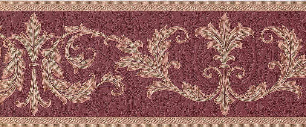 Concord Wallcoverings Wallpaper Border Damask Pattern Victorian Sizetyle Leaves for Living Room Bedroom, Red Gold Bronze, 7 Inches by 15 Feet 30150