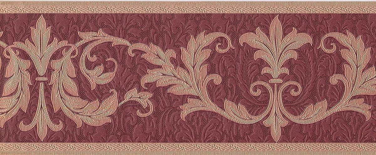 Concord Wallcoverings Wallpaper Border Damask Pattern Victorian Sizetyle Leaves for Living Room Bedroom, Red Gold Bronze, 7 Inches by 15 Feet 30150