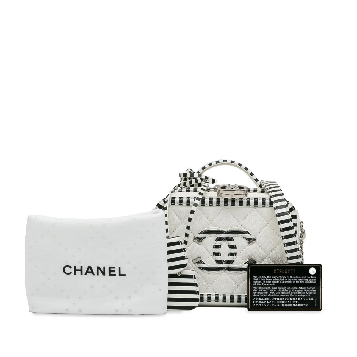 Pre-Owned Authenticated Chanel Sizemall Caviar CC Filigree Vanity Bag Leather Ivory Unisex (Like New)