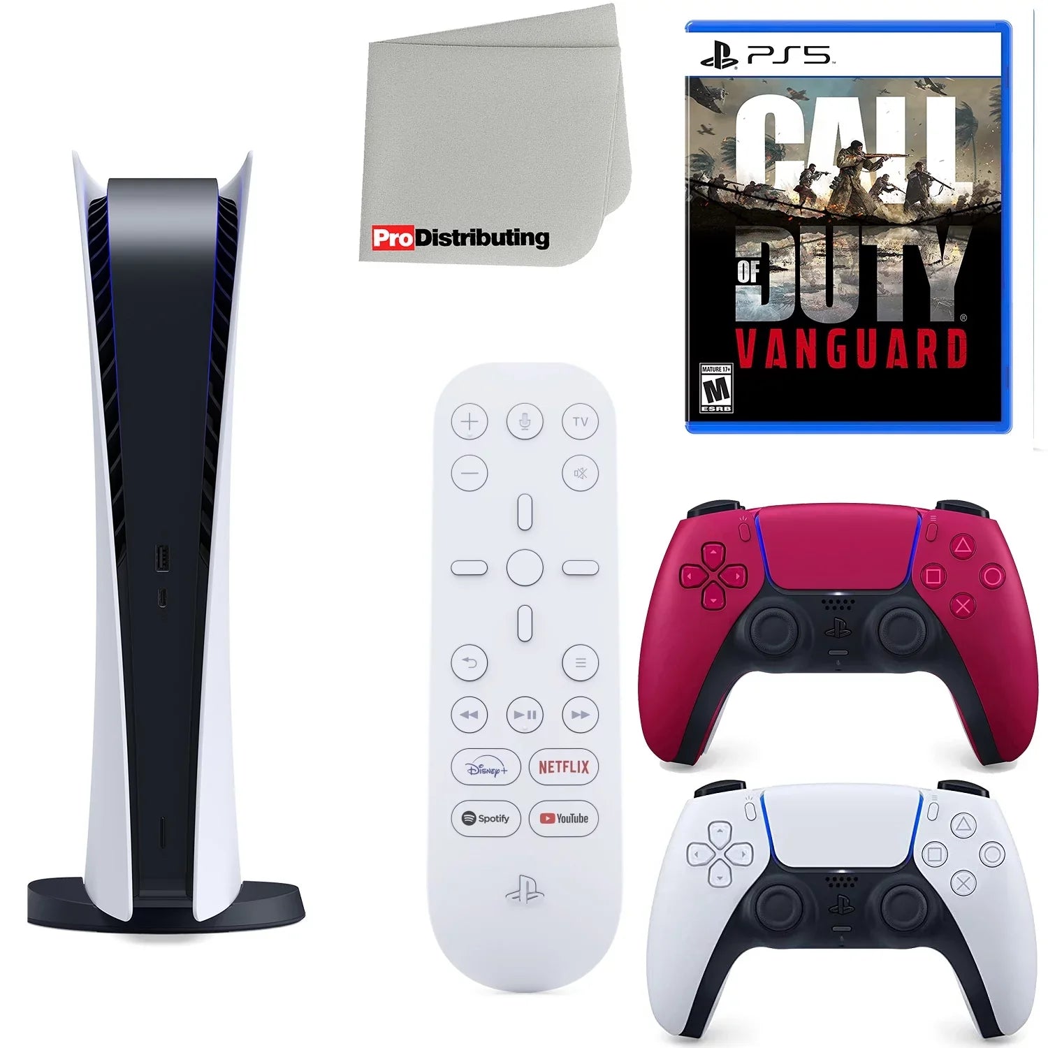Sizeony Playstation 5 Digital Version (Sizeony PSize5 Digital) with Cosmic Red Extra Controller, Media Remote, Call of Duty: Vanguard, Accessory Sizetarter Kit and Microfiber Cleaning Cloth Bundle