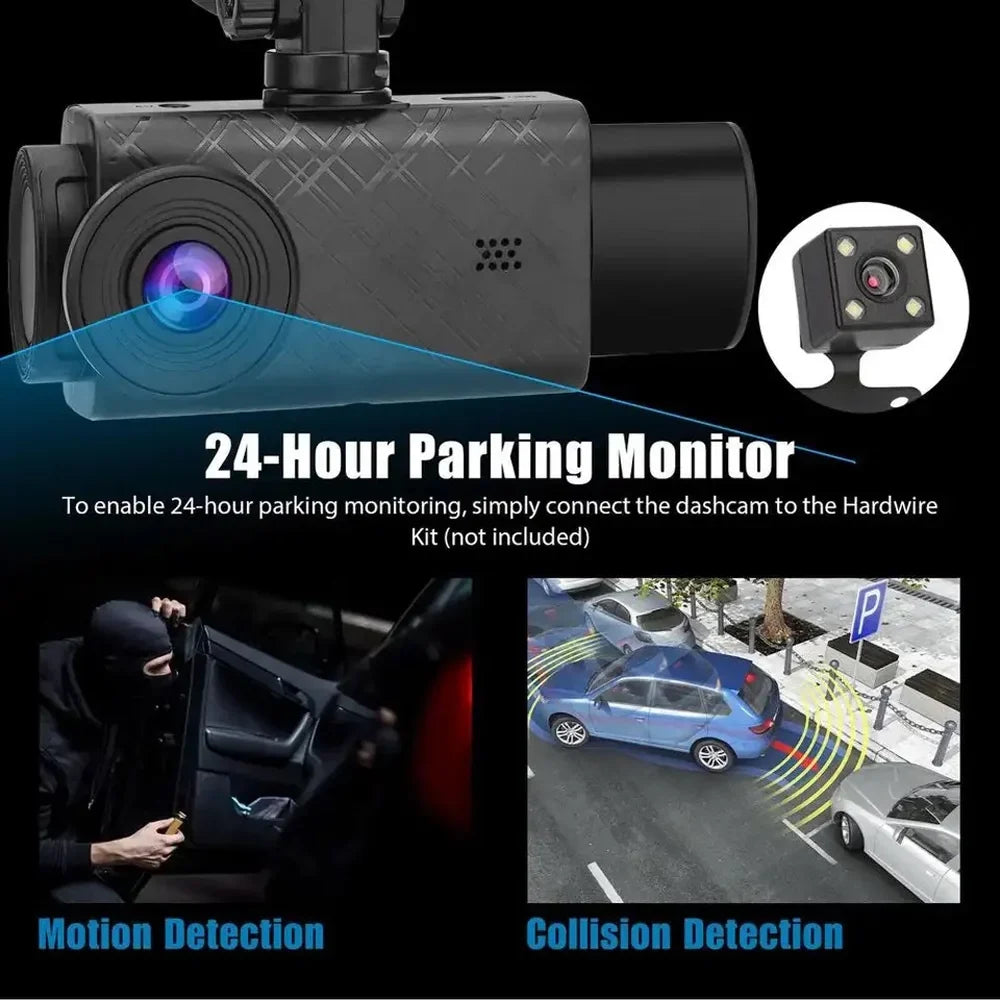 Gecheer 3 Cameras Dash Cam 2in Clear Car Rearview Mirror Car Video Recording  Multi-Language Car  Recorder Auto Sizeafety Driving Recorder