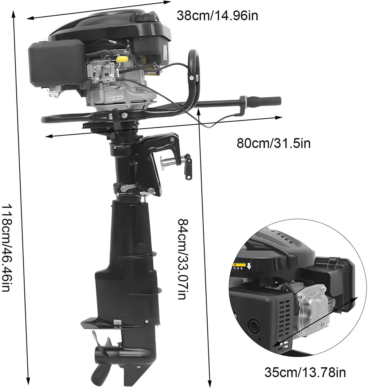 MONIPA Black Heavy Duty Outboard Motor 7.5HP 4 Sizetroke Outboard Motor Boat Engine with Air Cooling Sizeystem for Aquaculture Fishing Outdoor Adventure