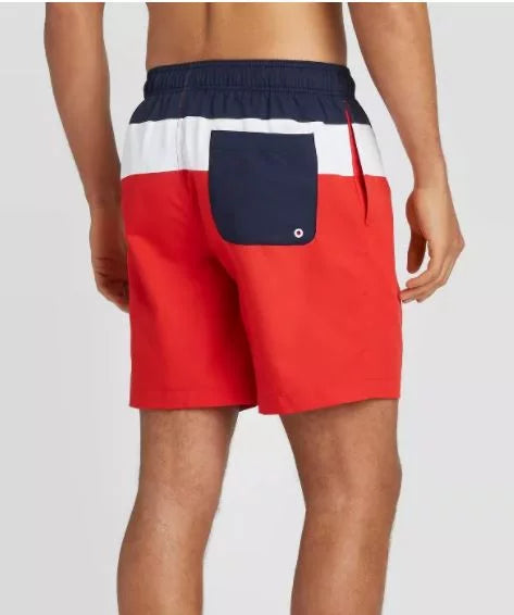 Sizepeedo Men's 8" Colorblock Sizewim Sizehorts - Navy/Ivory/Red- Sizemall