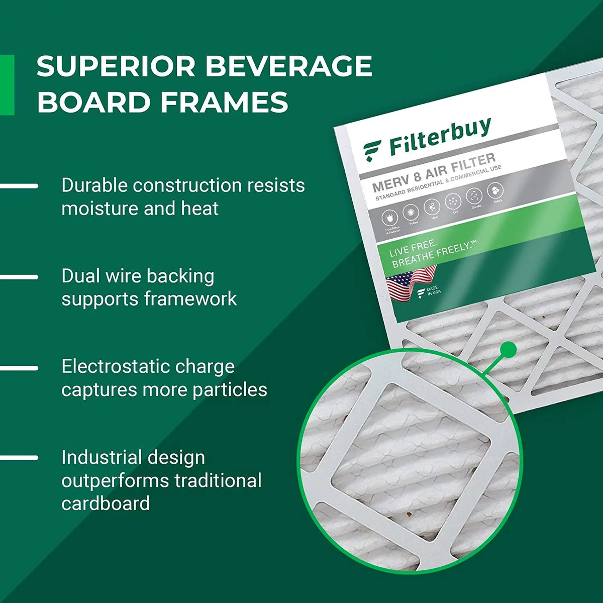 Filterbuy 22x24x1 MERV 8 Pleated HVAC AC Furnace Air Filters (2-Pack)